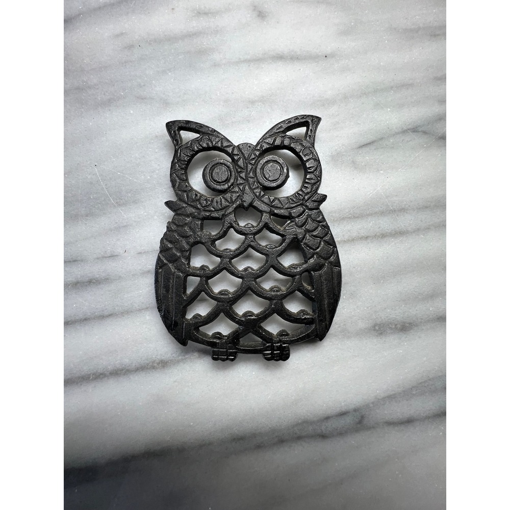 VTG Cast Iron Owl Trivet Coaster Hot Pad Kitchen Decor Taiwan